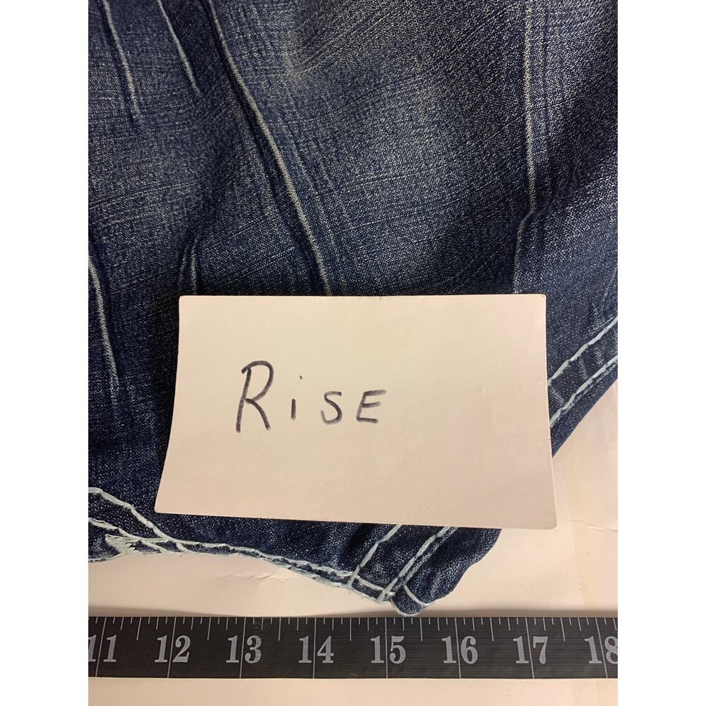 True Religion Jeans Dark Blue Wash Straight Leg Distressed Whiskering Mens SZ 42 - Picture 9 of 12